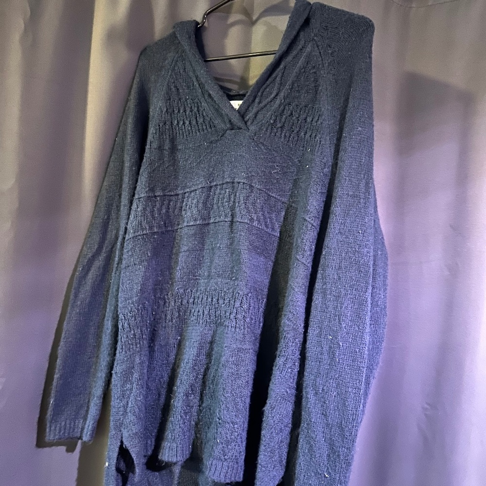 Sonoma Womens Plus Navy Blue Hooded Knit Super Soft Long Sleeve